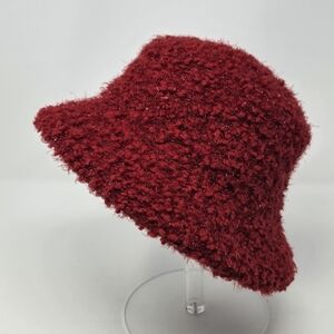 VINTAGE CEJON DARK RED BOUCLE METALLIC SPARKLE BUCKET HAT WOMEN OS COZY FESTIVE